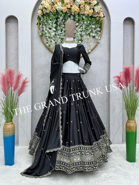 Black Satin Lehenga, Crepe Lehenga, Lehenga Type, Satin Lehenga, Lehenga Bridesmaid, Lehenga Dress, Bridesmaid Lehenga, Silk Lehenga Choli, Black Lehenga