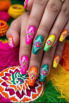 amazing nail art Nail Art For Diwali, Diwali Nails Art, Diwali Nail Art Designs, Diwali Nail Art, Diwali Nails, Amazing Nail Art, Yellow Nails Design, Art Hacks, One Friend