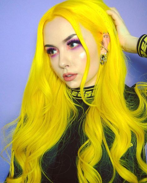 What is your dream hair color? 💥 We really love @kisumaikuchuuru yellow hair color. She uses custom coloured Nail Hair extensions from @rapunzelofsweden #rapunzelofsweden Neon Hair Color, Yellow Hair Color, Lace Texture, Arctic Fox Hair Color, Wigs Cosplay, Party Wig, Neon Hair, Long Hair Wigs, Natural Wigs