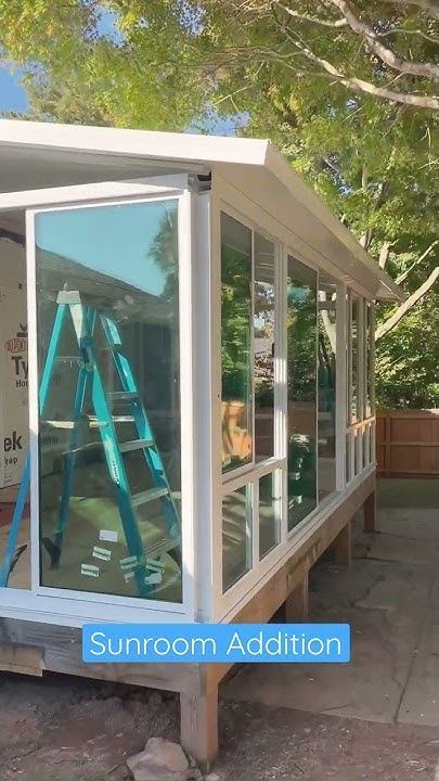 Before and after sunroom addition. Front Porch Sunroom Addition, Sunroom Back Porch, Cheap Sunroom Ideas, Sunroom Building Plans, Turning A Porch Into A Sunroom, Turning A Deck Into A Sunroom, Glass Room Addition, Split Level Sunroom Addition, Closed In Deck Ideas