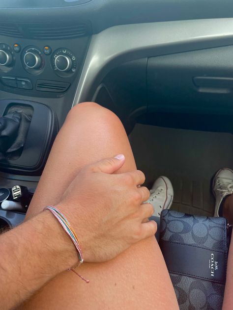 Girlfriend, Boyfriend, Beach Trip, Coach, Pura Vida, White Shoes, Road Trip, Hand, Relationship Aesthetic, Car, Leg, Tan, Summer Hands On Legs Couple Aesthetic, Boyfriend Hand On Leg Aesthetic, Boyfriends Hand On Leg, Couples In Cars Road Trips, Couple Hand Photos In Car, Boyfriend And Girlfriend In Car, Car Girlfriend Aesthetic, Road Trips With Boyfriend, Bf Hand Placement