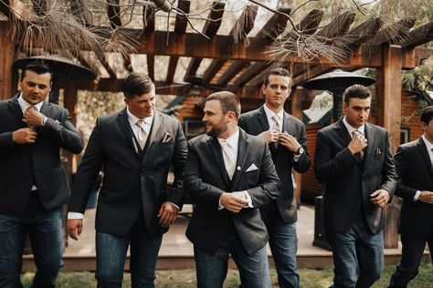 Cowboy boots, Jeans, and grey Jacket Black Suit Jacket With Jeans Mens, Jeans With Suit Jacket Men Wedding, Suit Jacket And Jeans Mens Wedding, Groomsmen Jeans And Jacket, Suit Jacket And Jeans Mens, Groomsmen Jeans, Cowboy Boots Jeans, Suit Jacket With Jeans, Suits For Guys