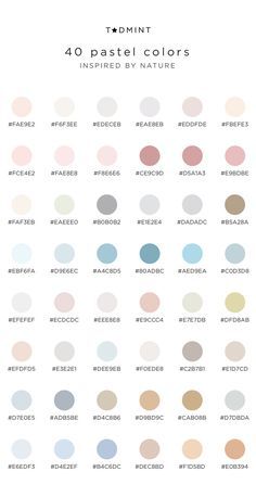 8 Pastel Color Palettes Inspired by Nature | TADMINT All Pastel Color Palette, Good Notes Color Palette, Pastel Color Theme, Pantone Colour Palettes, Hex Color Palette, Color Schemes Colour Palettes, Hex Codes, Hex Color Codes, Pastel Colour Palette