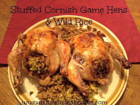 cornish Rice Stuffed Cornish Hen Recipe, Cornish Hens Crockpot, Stuffed Cornish Hen Recipe, Wild Rice Stuffing Recipes, Cooking Cornish Hens, Cornish Game Hen Recipes, Manwhich Recipes, Cornish Game Hens, Szechuan Recipes