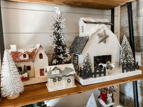 Farmhouse Christmas Village, Diy Christmas Village Houses, Vintage Farmhouse Christmas, Christmas Farmhouse Decor, Diy Christmas Village, Christmas Village Houses, Christmas Village Display, Christmas Farmhouse, Village Display