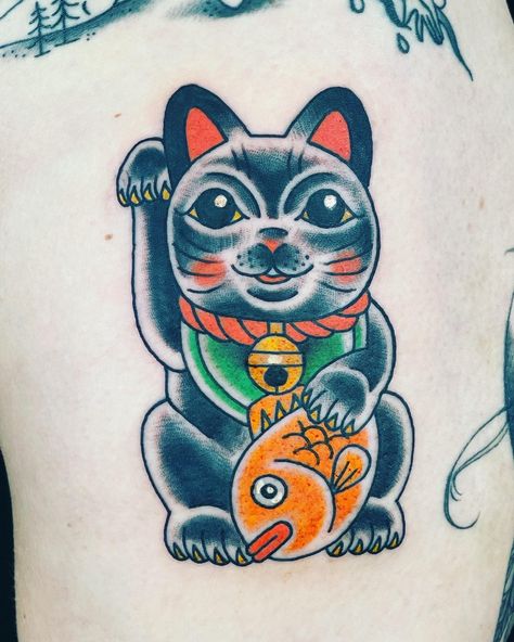 Good Luck Cat Tattoo, Rice Tattoo, Good Luck Cat, Black Japanese, Cat Tattoo, Good Luck, Rice, Tattoos, Quick Saves