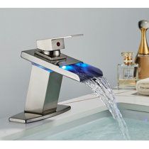 rozin Widespread Bathroom Faucet | Wayfair Bathroom Faucets Brushed Nickel, Bathroom Faucets Waterfall, Waterfall Design, Waterfall Faucet, Vanity Faucet, Water Safety, Sink Mixer Taps, Single Hole Bathroom Faucet, Chrome Bathroom