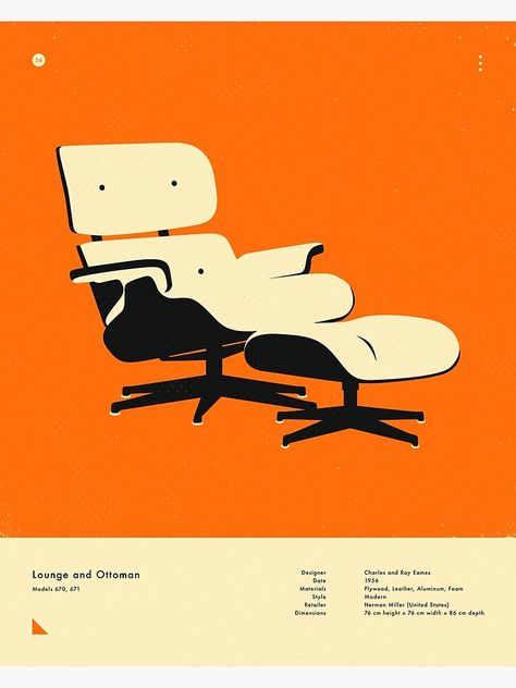 Midcentury Modern Posters, Minimal Infographic, Illustration Design Poster, Lounge Ottoman, Jazzberry Blue, Lounge Chair And Ottoman, Japanese Graphic Design, Eames Lounge, Eames Lounge Chair