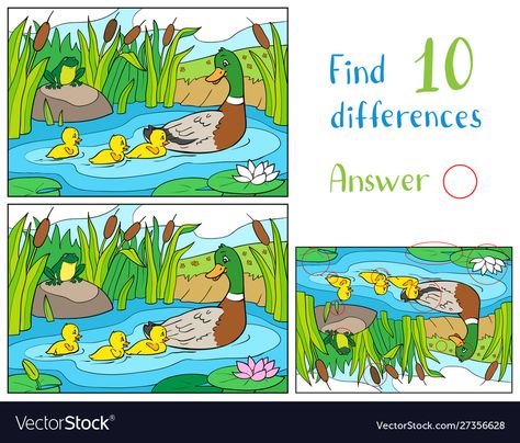 Mother Duck And Ducklings, Find 10 Differences, Duck Vector, Find The Difference Pictures, Duck And Ducklings, German Language Learning, Educational Games For Kids, French Language Learning, Hidden Pictures