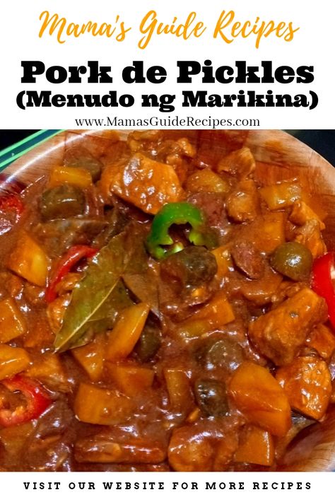 PORK DE PICKLES (Menudo ng Marikina) Menudo Recipe, Recipes Using Pork, Pork Casserole, Filipino Cuisine, Pork Stew, Pinoy Food, Pork Dishes, Filipino Recipes, Recipe Collection