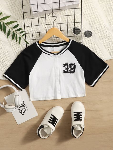 Black and White Sporty Collar Short Sleeve Cotton Letter,Striped  Embellished Medium Stretch Summer Girls Clothing 7th Grade Outfits, Sanrio Clothes, Tops Bonitos, Summer Teen, Lips Shirt, Everyday Casual Outfits, Cute Dress Outfits, Girls T Shirts, Casual Preppy Outfits