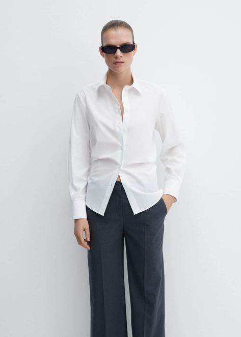 Regular cotton lyocell-blend shirt -  Woman | MNG Australia Flowy Shirt, Suit Style, Mid Rise Jeans, Sleeves (women), Knit Shirt, Crop Shirt, Tweed Jacket, Oversized Shirt, Stripe Print