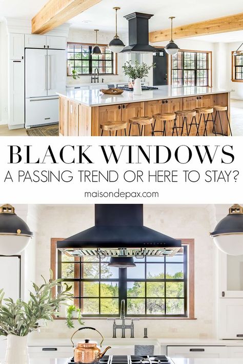 Learn more about black windows and other popular window trends to help you decide the best window options for your home's interior and exterior. AD #window #modernfarmhouse #windows Window Jamb Ideas, Best Windows For House, Black Exterior White Interior Windows, Black Or White Windows, Homes With Black Windows, Black Window Interior, Black Window Frames Interior, Window Styles For Homes, Black Window Exterior