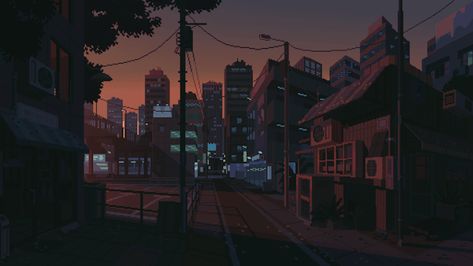 Animated City Gif, Pixel Art Gif Banner, Waneella Pixel Art, Japan Pixel Art, Sunset Animation, 3440x1440 Wallpaper, Sunset Gif, Pixel Art Gif, Pixel City