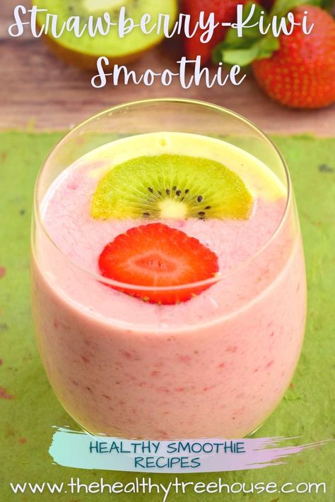 Strawberry-Kiwi Smoothie Strawberry Kiwi Smoothie Recipe, Kiwi Smoothie Recipes, Strawberry Kiwi Smoothie, Kiwi Recipes, Sweet Smoothies, Kiwi Smoothie, Strawberry Kiwi, Breakfast Bowl, Protein Shake