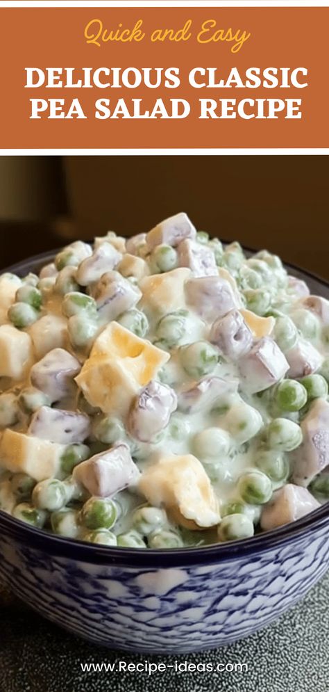 Delicious Classic Pea Salad recipe, featuring fresh peas and creamy dressing. Perfect side dish for potlucks and barbecue events. Dublin Pea Salad 12 Tomatoes, Pasta Pea Salad Recipes, Pea Salad With Canned Peas, Peas And Onions Side Dish, Pea Salad With Frozen Peas, Pea Salad With Eggs, Best Pea Salad Ever, Pea Salad Recipes Cold, Frozen Pea Salad