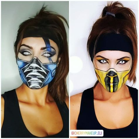 Sub zero vs Scorpion Halloween Makeup Diy Easy, Sub Zero Mortal Kombat, Halloween Makeup Diy, Cool Halloween Makeup, Halloween 2023, Halloween 2024, Fantasy Makeup, Diy Easy, Mortal Kombat