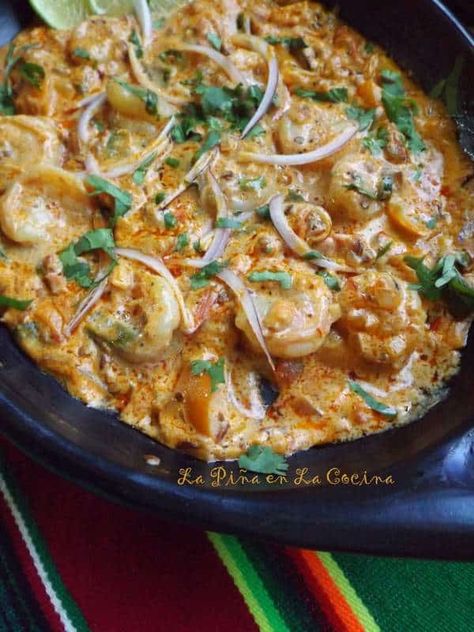 Camarones en Crema de Chipotle~ Shrimp in a Light Chipotle Cream - La Piña en la Cocina Shrimp In Cream Sauce, Chipotle Shrimp Recipes, Patti Jinich, Light Cream Sauce, Battered Shrimp, Quick Shrimp Recipes, Mexican Life, Mexican Shrimp Recipes, Corn Tamales