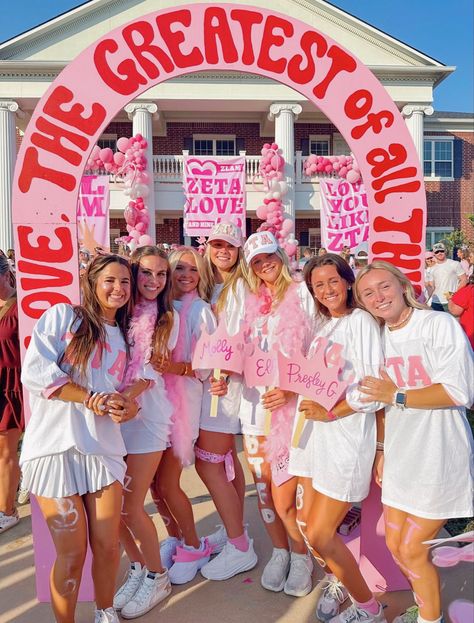 Zeta Tau Alpha Bid Day Themes, Zeta Tau Alpha Bid Day, Sorority Name Tags, Bid Day Themes Sorority, Sorority Bid Day Themes, Recruitment Decorations, Sorority Recruitment Themes, Recruitment Themes, Sorority Girls