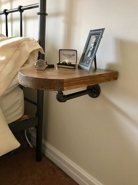 Pin on kevins room Table Space Saving, Space Saving Shelves, Space Saving Table, Bedside Shelf, Small Bedside Table, Table Wall, Geek Decor, Solid Wood Shelves, Table Bedside