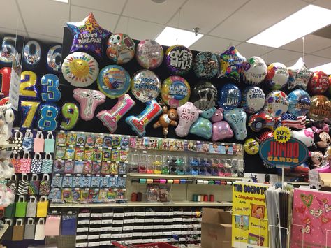 Our balloon wall is packed with super shapes and regular 18" mylar balloons.  Many different styles to choose from.  Over 300 styles. Balloon Store, Balloon Tree, Small Balloons, Balloon Shop, Party Store, Store Ideas, Balloon Wall, Mylar Balloons, Party Stores