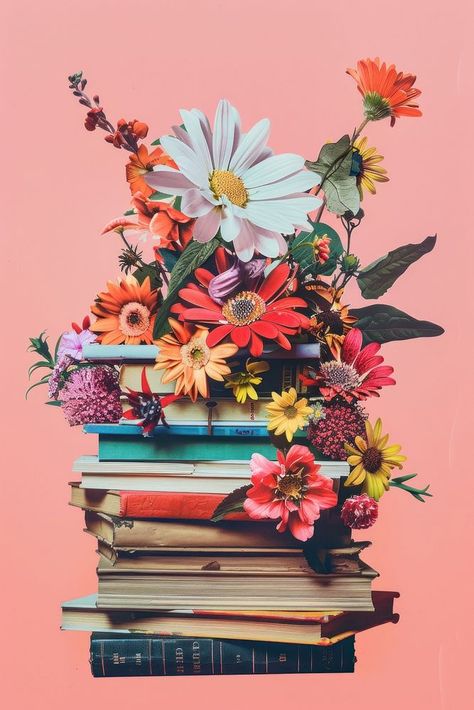 Book pile art publication asteraceae. | free image by rawpixel.com Pile Of Flowers, Discord Channels, Paper Collage Art, Book Images, Download Free Images, Art Collage Wall, Paper Collage, Artsy Fartsy, Book Illustration