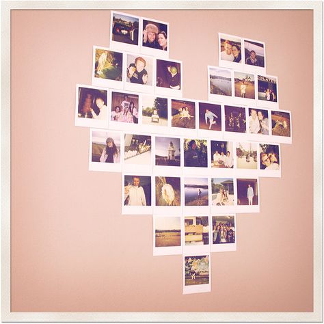 Love this - wish I'd had Polaroids at our wedding, but you can do this with any kind of photo. Polaroid Arrangement, Polaroid Heart, Collage Of Photos, Picture Arrangements, Indie Photography, Photo Polaroid, Wall Bedroom, College Apartment, Junior Year