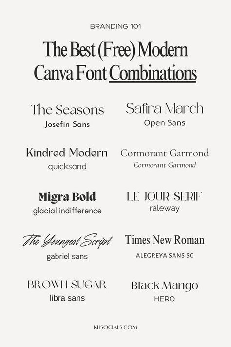 10 of the Best Free Canva Font Combinations for Modern Branding Instagram fonts Website Fonts Typography, Modern Logo Design Minimalist, Simple Modern Fonts, Canva Font Combinations, Font Canva Lettering, Cool Fonts Alphabet, Masculine Font, Free Fonts For Commercial Use, Top Free Fonts