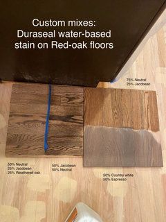 Duraseal Chestnut vs Provincial ? Custom Stain Mixes, Stain Colors For Red Oak, Duraseal Stain Colors Red Oak, Duraseal Stain Colors, Red Oak Floor Stain Colors, Red Oak Hardwood Floors Stains, Renovation Basement, Duraseal Stain, Oak Floor Stains