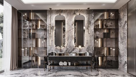 Luxury Walk In Closet, Closet Bathroom, Luxury Modern Homes, Bathroom Decor Luxury, Hallway Designs, Chic Spaces, Living Room Design Decor, Model Homes, Walk In Closet