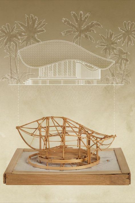 Architecture Bamboo Mexico Bali Illustration Organic Architecture Concept, Biomimicry Architecture, Form Architecture, Architecture Design Presentation, Concept Models Architecture, Architecture Drawing Plan, Bamboo Architecture, Conceptual Architecture, Tranquil Retreat