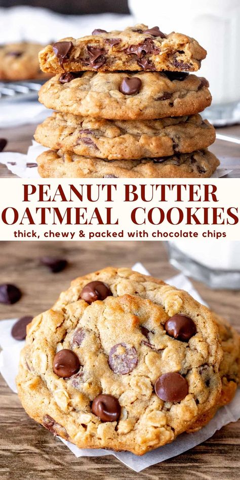 Peanut Butter Oatmeal Chocolate Chip, Peanut Butter Oatmeal Chocolate Chip Cookies, Butter Oatmeal Cookies, Peanut Butter Oatmeal Cookies, Peanut Butter Chocolate Chip Cookies, Oatmeal Chocolate Chip, Oat Cookies, Peanut Butter Oatmeal, Oatmeal Chocolate