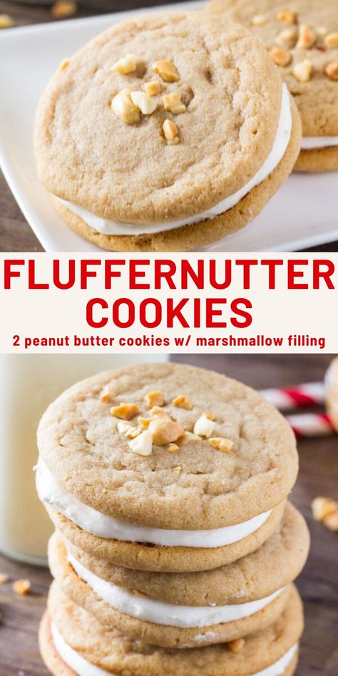 Peanut Butter Meringue Cookies, Peanut Butter And Fluff Cookies, Fluffernutter Recipes, Cookie Fillings, Sandwich Cookies Recipes, Cookie Trailer, Sandwich Cookie Recipes, Xl Cookies, Soft Chewy Peanut Butter Cookies