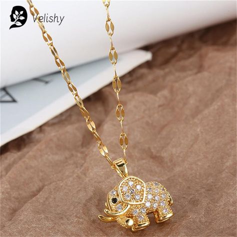 Women's Luxury Cubic Zirconia Elephant Pendant Necklace Stainless Steel Chain Aesthetic Statement Chain Aesthetic, Chains Aesthetic, Jewelry For Girls, Elephant Pendant Necklace, Elephant Pendant, Girls Gift, Steel Chain, Stainless Steel Chain, Girl Gifts