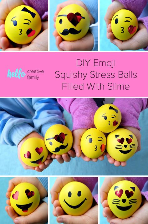 These easy DIY Emoji Squishy Stress Balls Filled With Slime take all of your kids favorite things and puts it into one fun kids craft! Emojis? Check! Squishies? Check! Slime? Check! Perfect for non-candy Easter Basket Stuffer ideas, Valentine's Day, Birthday Party Favors and more! Make using your Cricut or with balloons pre-printed with emojis or happy faces. #Crafts #PartyFavors #emojis #slime #Cricut Diy Balloon Squishy, Balloon Fidgets Diy, Stressball Diy, How To Make A Squishy With A Balloon, How To Make A Diy Stressball, Market Day Ideas For School, Diy Stressball With Flour, Emoji Craft, Diy Stressball