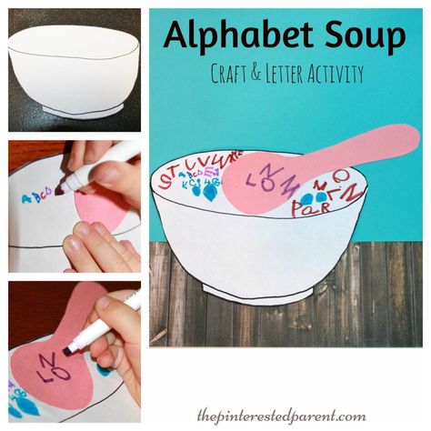 Alphabet Soup Craft & Letter Writing Activity For Kids - a fun way to practice writing their ABC's. Alphabet Soup Craft, Alphabet Soup Activities, Writing Kids Books, Letter Writing Activities, Preschool Poems, Community Helpers Preschool Activities, Storytime Crafts, Abc Activities, Preschool Writing