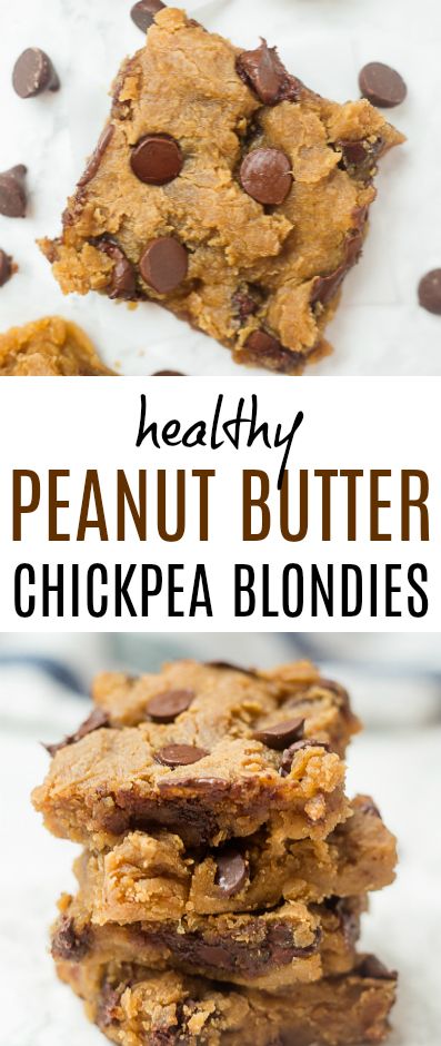 Healthy Peanut Butter Chickpea Blondies with Chocolate Chips Peanut Butter Blondies Recipe, Peanut Butter Blondies, Patisserie Vegan, Cheesecake Vegan, Sugar Free Vegan, Desserts Vegan, Cake Vegan, Healthy Peanut Butter, Dairy Free Dessert