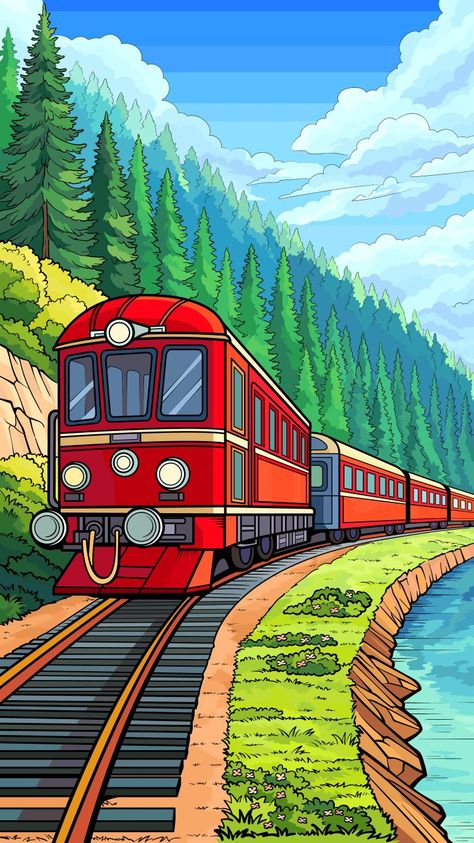 Sketch Notes Doodles, Train Cartoon, Easy Scenery Drawing, Nice Painting, Train Drawing, Train Illustration, Oil Pastel Drawings Easy, Creative Calendar, Scene Drawing