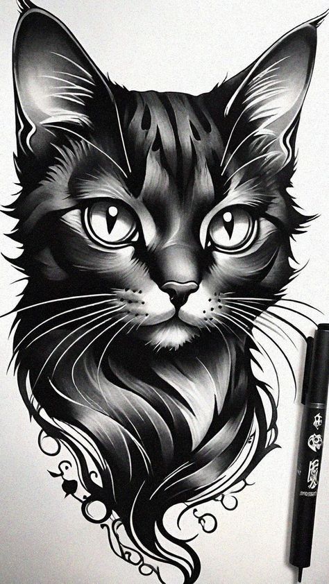 A Cat Tattoo, Cat Face Tattoos, Cat Tattoo Design, Realistic Portrait, Cat Mandala, Cat Tattoos, Cat Tattoo Designs, Tattoo Cat, Diy Cats