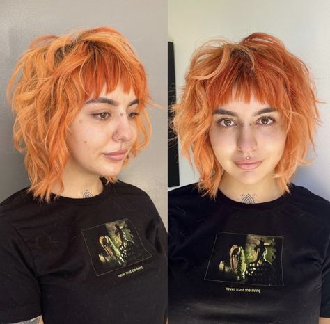 Shag Plus Size, Colourful Mullet, "mixie" Haircut, Hair Round Face Plus Size, Plus Size Bob Haircut, Short Alternative Hair, Short Rocker Hair, 70s Shag Haircut Short, Haircut For Round Chubby Face