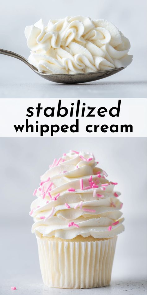 Whipped Icing Recipes, Whipped Cream Icing, Homemade Whipped Cream Recipe, Whipped Icing, Stabilized Whipped Cream, Frosting Recipes Easy, Whipped Frosting, Cake Frosting Recipe, Homemade Frosting