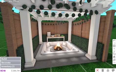 Bloxburg Backyard, Blocksburg Room Ideas￼, Best Modern House Design, Decal Codes, Bloxburg Ideas, Bloxburg Decals, Bloxburg Decal Codes, Fire Pit Backyard, Firepit