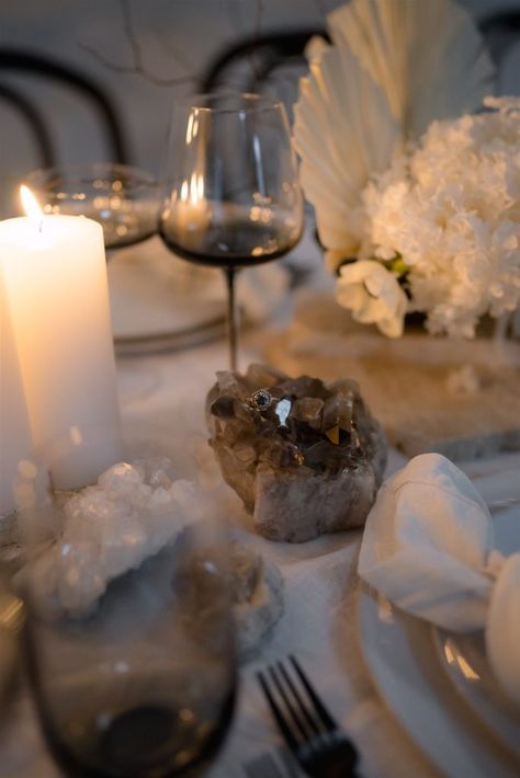 HAUTE x Wild Hearts Long Tablescape, Decoration Ideas For Reception, Layered Table, Winter Reception, Moody Photoshoot, Crystal Centerpieces Wedding, Decoration For Table, Wedding Decor Trends, Flowers Wedding Decoration