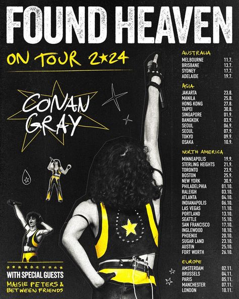 angelin ★ | ⭐️ found heaven on tour ⭐️ fhot starts in 2 days and i‘m soooo excited to see the setlist 🥹 aaaaand 119 days left until my show… | Instagram Found Heaven Setlist, Found Heaven On Tour, Tour Posters Design, Found Heaven Aesthetic, Conan Gray Found Heaven Tour, Found Heaven Tour, Found Heaven Conan Gray, Conan Gray Room, Found Heaven