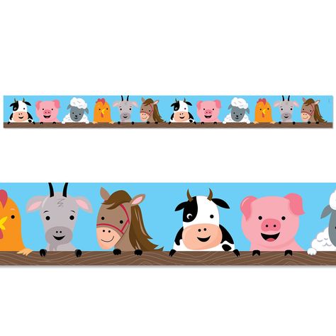 PRICES MAY VARY. BORDER STYLE - Peek-a-boo, these farm animals are looking at you! This Farm Friends Farm Faces EZ Border features a chicken, donkey, horse, cow, pig, and sheep CLASSROOM USES - Use it alone to create a classic look or layer it with another border for a unique designer look; Perfect for an early childhood farm bulletin board VERSATILE - Also great for use on bulletin boards in an office, a church, or a college dorm; These new EZ borders come in smaller strips, which are easier to Farm Classroom Theme Decor, Farm Bulletin Board, Farm Classroom Theme, Friendly Animals, Toddler Themes, Farm Preschool, Creative Teaching Press, Happy Farm, Welcome Students