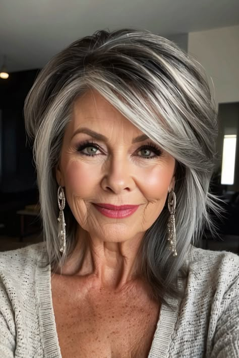 Paula Dean Haircut, Hair Highlights For Grey Hair, Medium Length Layered Hair Styles Over 50 Older Women, Hoda Kotb Hairstyles, Over 40 Medium Length Hairstyles, Grey Black Hair Color, 50 Hairstyles Women Over, Hairstyles 60 Year Old Women, Hair Color For Older Women Over 50