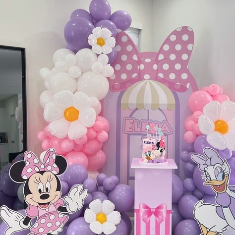 127pcs Daisy Macaron Pink Purple White latex Balloon Arch Kit Disney Mickey Mouse Donald Duck themed Daisy Duck Party, Minnie Mouse Birthday Theme, Minnie Mouse Decorations, Minnie Mouse Balloons, Minnie Mouse Birthday Party Decorations, Minnie Mouse First Birthday, Minnie Mouse Birthday Decorations, Minnie Mouse Baby Shower, Balloon Arch Kit