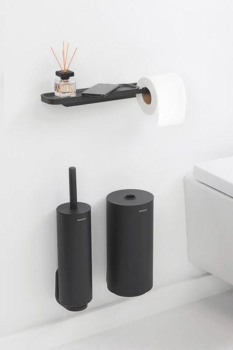 Toilet Roll Holder Diy, Toilet Roll Holder With Shelf, Toilet Roll Holder Shelf, Toilet Roll Holder Black, Small Downstairs Toilet, Wc Design, Toilet Paper Roll Holder, Bad Inspiration, Downstairs Toilet