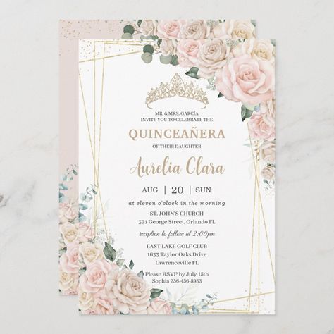 Rose Gold Quince, Rose Gold Quinceanera, Quinceanera Pink, Quinceañera Invitation, Quinceanera Crown, Pink Quince, Quince Invitations, Butterfly Invitations, Quince Decorations