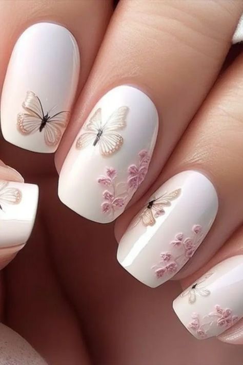 Butterfly Nail Designs, Unghie Nail Art, Butterfly Nail Art, Pretty Nail Designs, Pretty Nail Art Designs, Floral Nail Art, Spring Nail Art, Pretty Nail Art, Flower Nail Art